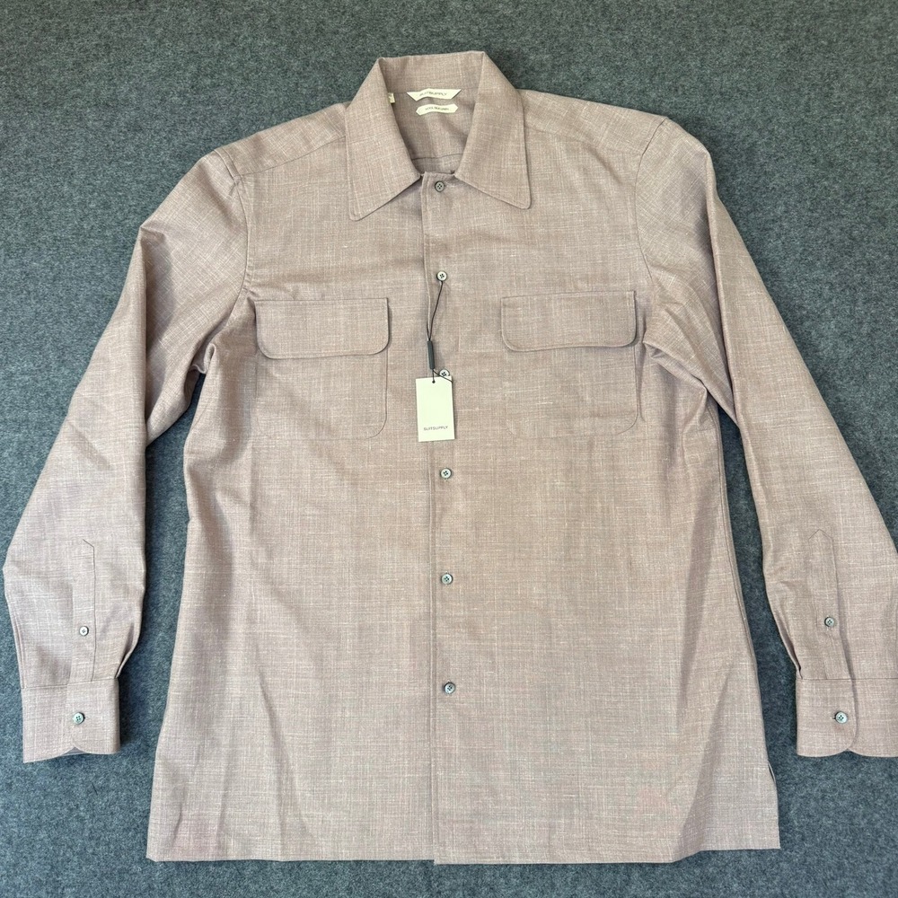 Suitsupply EThomas Wool Silk Linen Tailored Fit Shirt Purple XL NWT Breathable